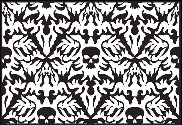Skull damask pirate background fabric pattern vector art illustration
