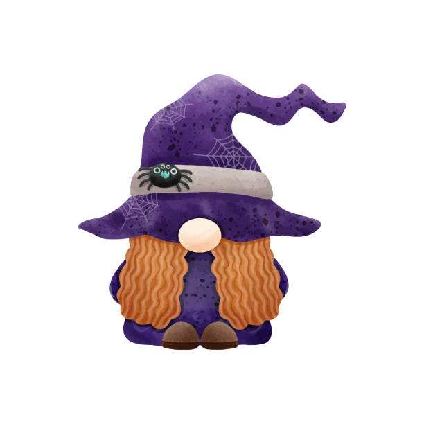 illustrations, cliparts, dessins animés et icônes de aquarelle mignon gnome happy halloween party vector illustration sur fond blanc - gnome troll wizard dwarf