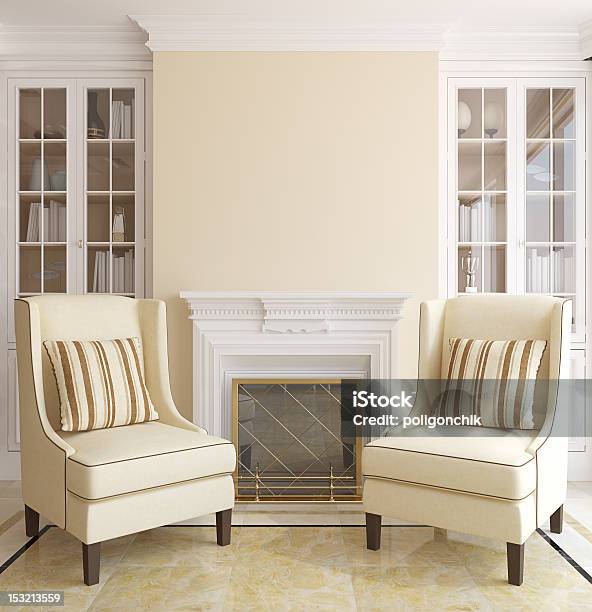 Modern Livingroom With Fireplace Stock Photo - Download Image Now - Brown, Living Room, Fireplace