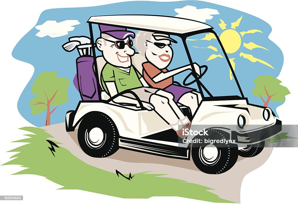 Golf Cart Couple A retired couple enjoying the local country club. Couple - Relationship stock vector