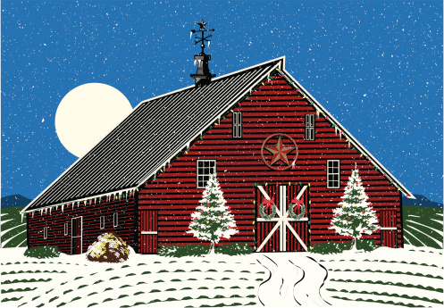 A rustic barn decorated for the holidays
