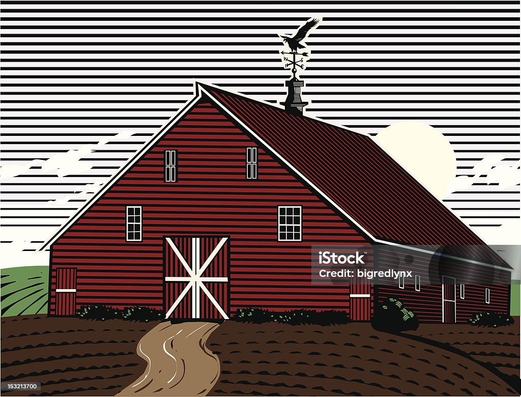 Eagle Roost Farm Fictional, woodcut-style farm that I created from an old barn photo. Agricultural Field stock vector