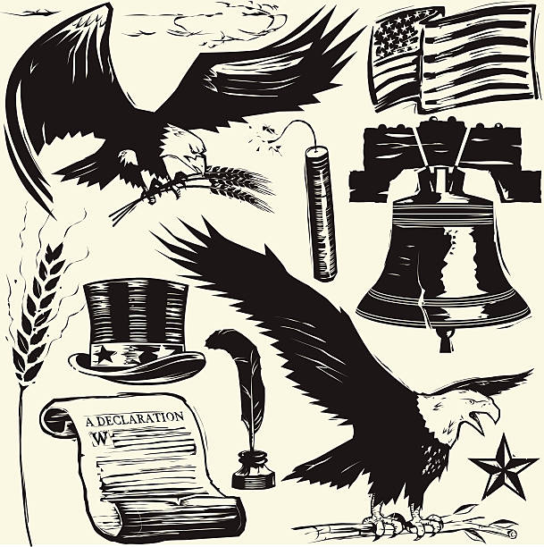 гравюра на дереве americana - liberty bell stock illustrations