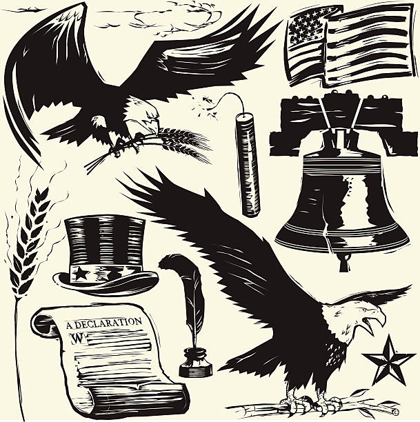 Woodcut Americana Woodcut style clip art - vintage American images clip art of scroll quill stock illustrations