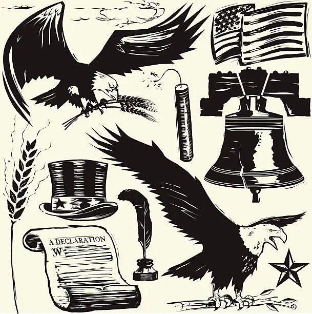 Vector illustration of Woodcut Americana