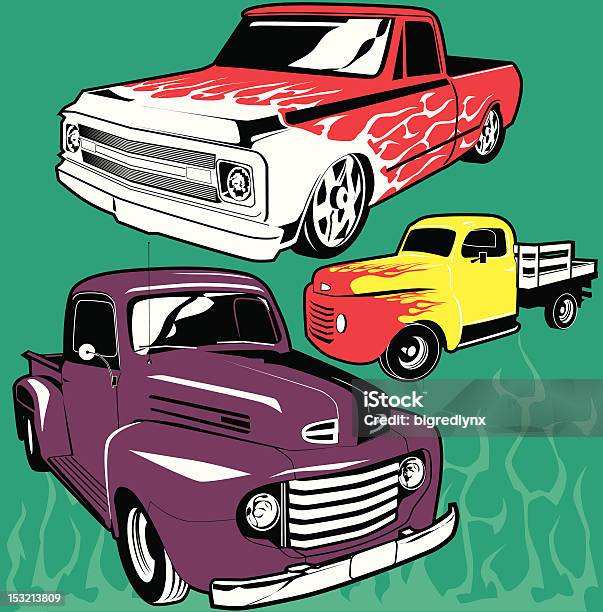 Hot Rod Trucks Stock Illustration - Download Image Now - Pick-up Truck, Retro Style, Old-fashioned
