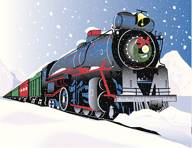 Christmas Train An old-fashioned, festive holiday train. polar climate stock illustrations