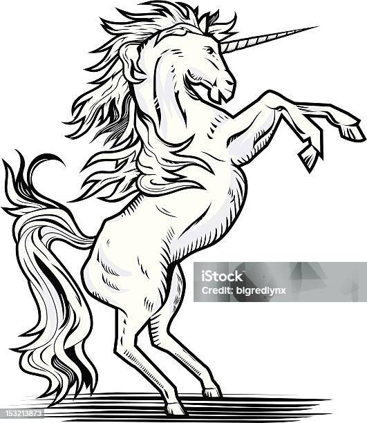 Rearing Unicorn Stock Illustration - Download Image Now - Animals In The Wild, Unicorn, Animal