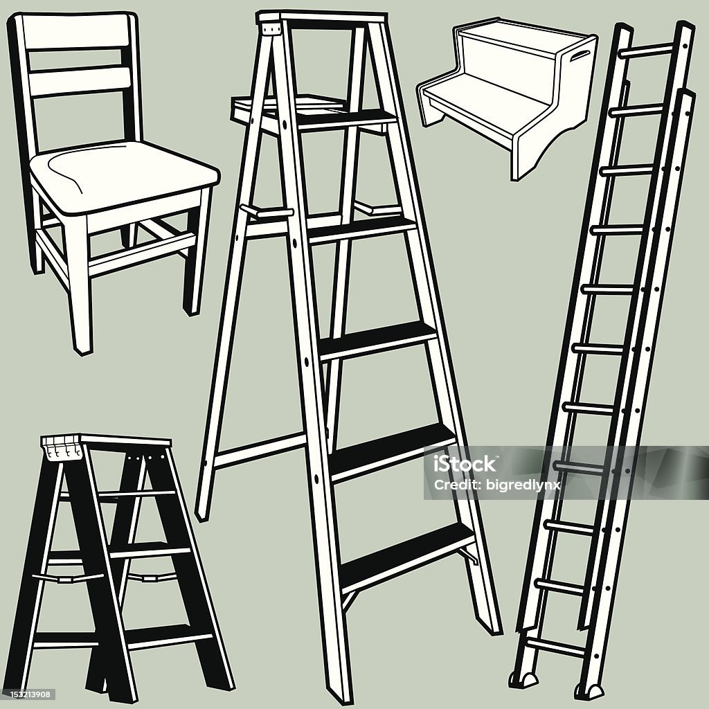 Ladders & Stools Basic line art of ladders and step stools Ladder stock vector