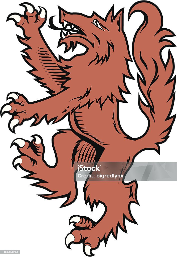 Brown Wolf Rampant Heraldry or coat-of-arms style wolf. Coat Of Arms stock vector