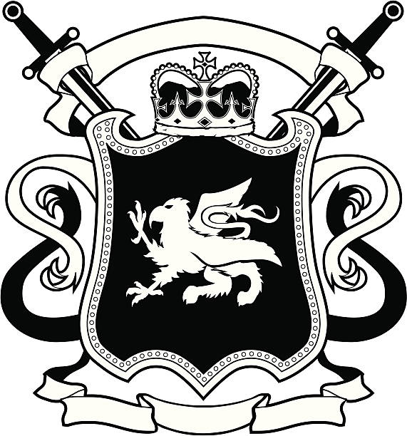 эмблема's с большой кроватью (king size - heraldic griffin sword crown stock illustrations