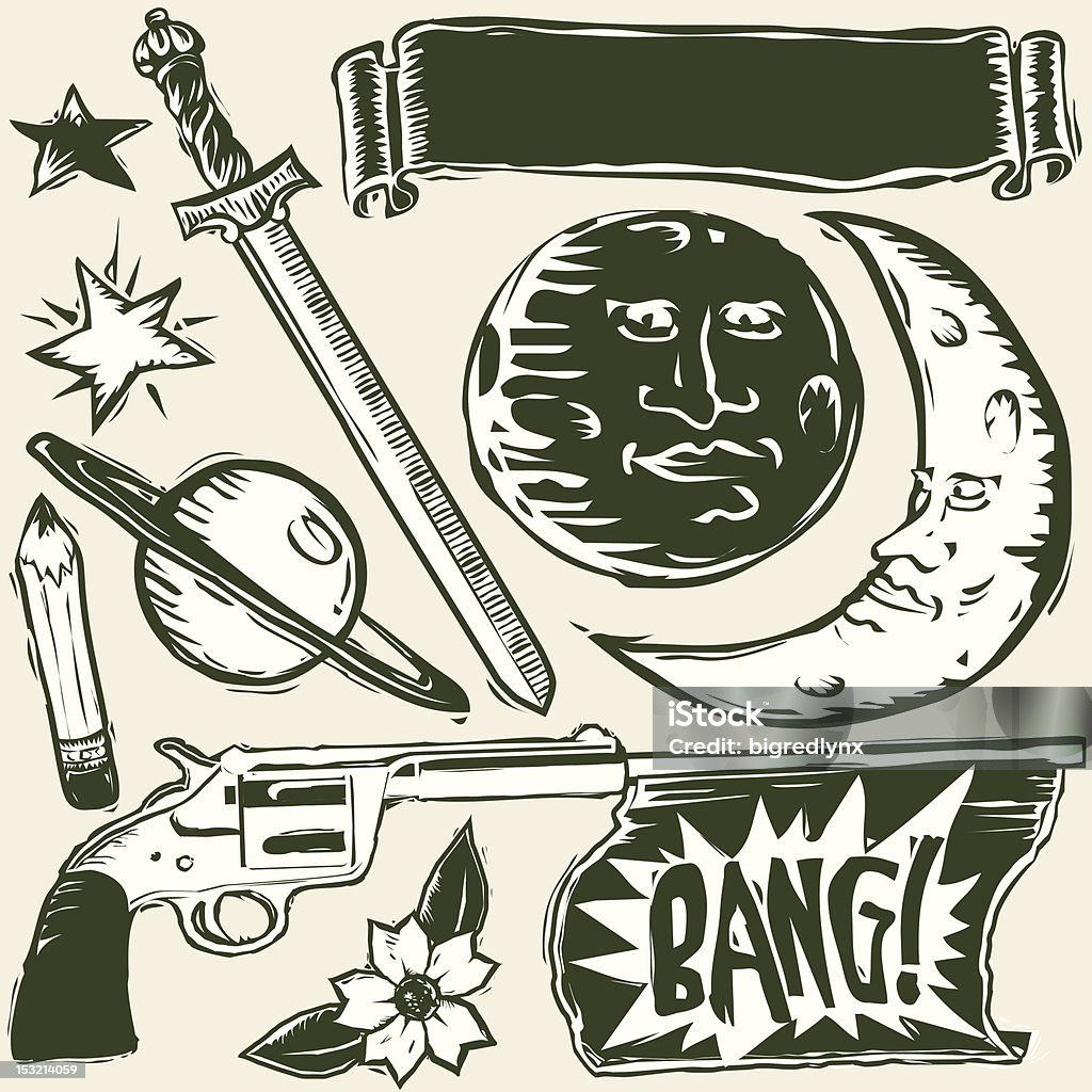 More Miscellaneous Woodcuts More misc. objects done in a woodcut or old block print style. Ancient stock vector