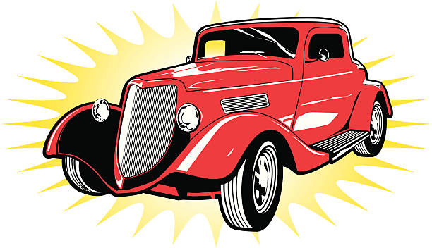 bildbanksillustrationer, clip art samt tecknat material och ikoner med classic red street rod - ombyggd bil illustrationer