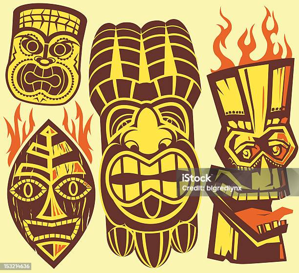 Tiki Masks Stock Illustration - Download Image Now - Effigy, Anger, Anthropomorphic