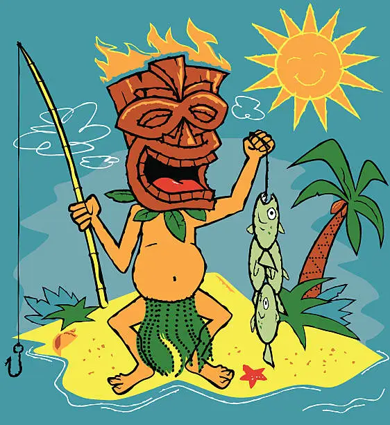 Vector illustration of Tiki Fisherman