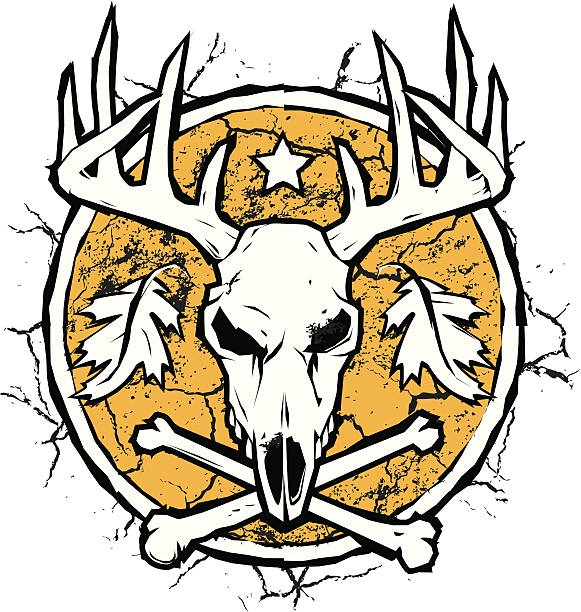 illustrazioni stock, clip art, cartoni animati e icone di tendenza di hunter's asciutto terra emblema - skull dirty insignia grunge