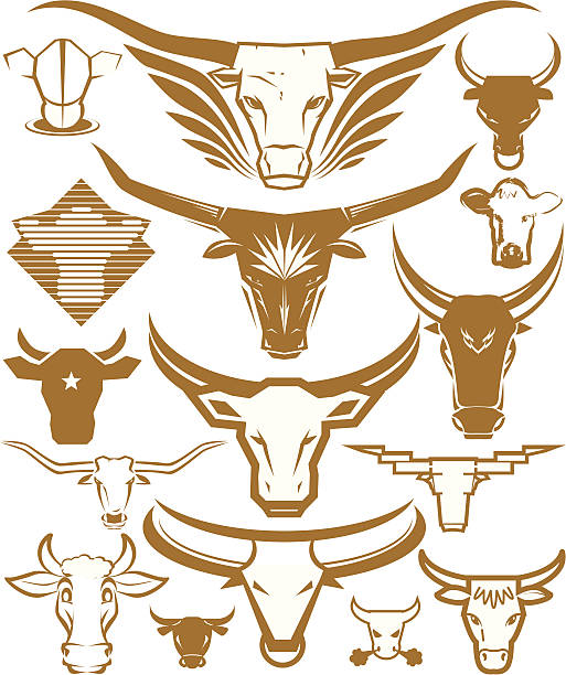 Design Elements - Cow Heads Bulls, steers, and cow head collection cow clipart stock illustrations