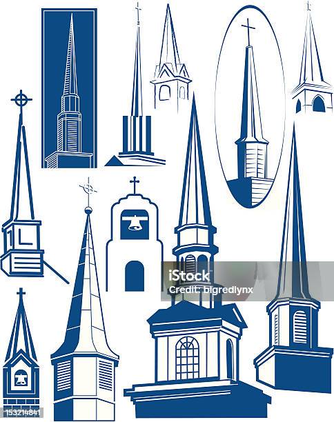 Elementy Projektusteeples - Stockowe grafiki wektorowe i więcej obrazów Wieża kościelna - Wieża kościelna, Kościół, Iglica