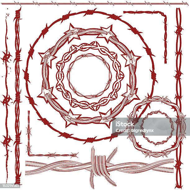Vetores de Elementos De Design De Arame Farpado Enferrujado Vermelho e mais imagens de Arame farpado - Arame