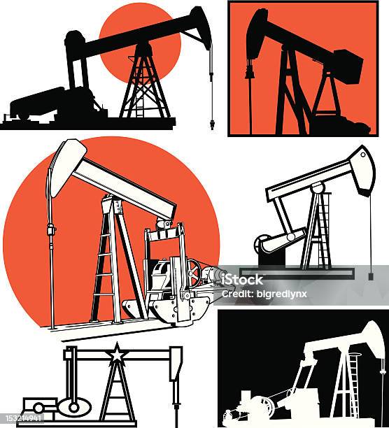 Ilustración de Pumpjacks y más Vectores Libres de Derechos de Pozo de petróleo - Pozo de petróleo, Bomba de petróleo, Clip Art