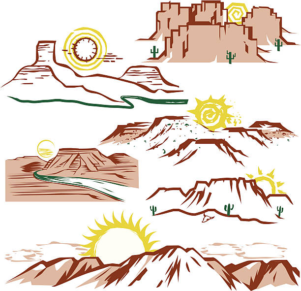 sunny 메사가 - extreme terrain mountain range mountain landscape stock illustrations