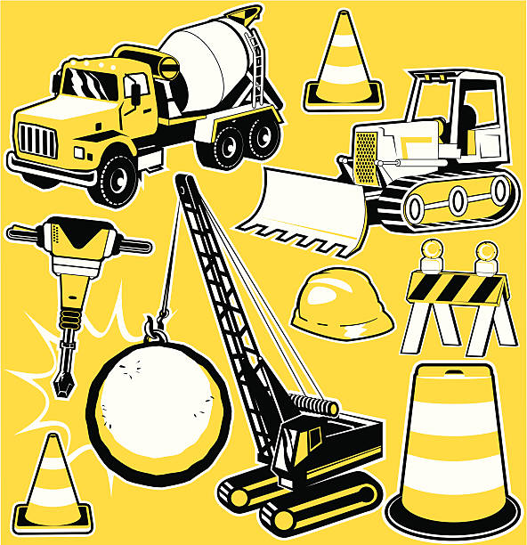 ilustraciones, imágenes clip art, dibujos animados e iconos de stock de construcción & destrucción - bulldozer dozer construction equipment construction machinery