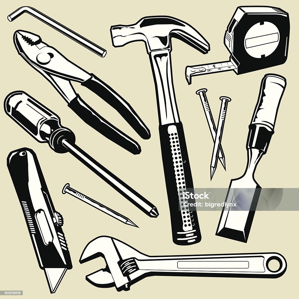 An illustration of different hand tools Miscellaneous hand tools Art stock vector