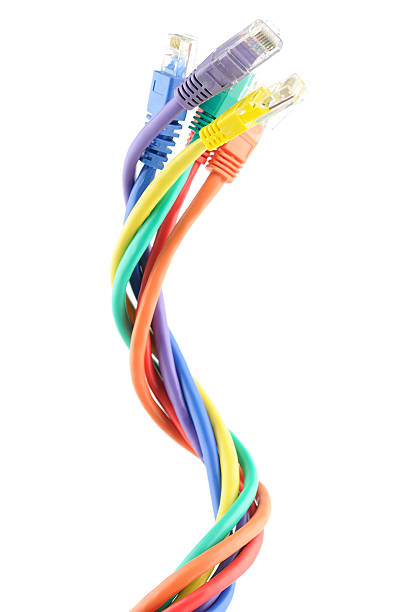 colorido cables para pc - computer cable nobody rj45 network connection plug fotografías e imágenes de stock