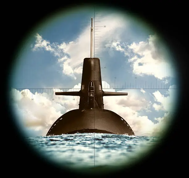 Submarine seen in periscope