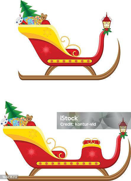 Рождество В Виде Саней Санта Клауса С Подарками Векторная Иллюстрация — стоковая векторная графика и другие изображения на тему Векторная графика
