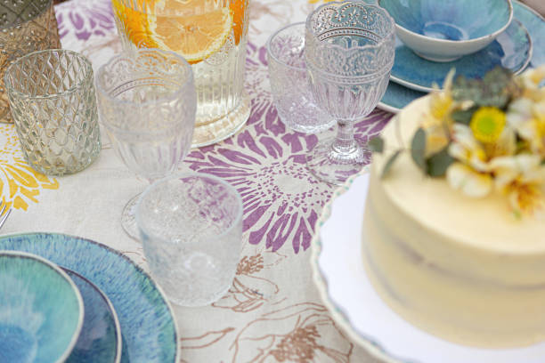 Decorated table at tea time in rural hotel