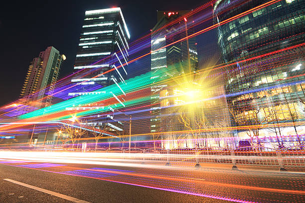 istock Rainbow light highway at night in Shanghai 153224250