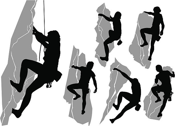 ilustrações de stock, clip art, desenhos animados e ícones de coleção de alpinistas - climbing clambering silhouette men