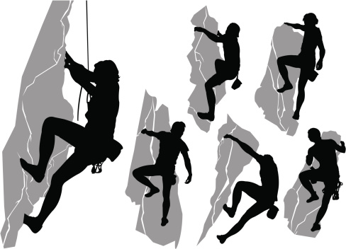 Vector collection of silhouettes of climbers