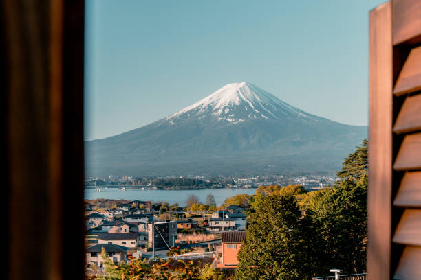 Mt. Fuji View of Mt. Fuji across Fujikawaguchiko Lake. fujikawaguchiko stock pictures, royalty-free photos & images