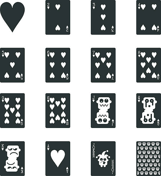 ilustrações de stock, clip art, desenhos animados e ícones de silhueta de coração terno jogando ícones de cartão - four of hearts