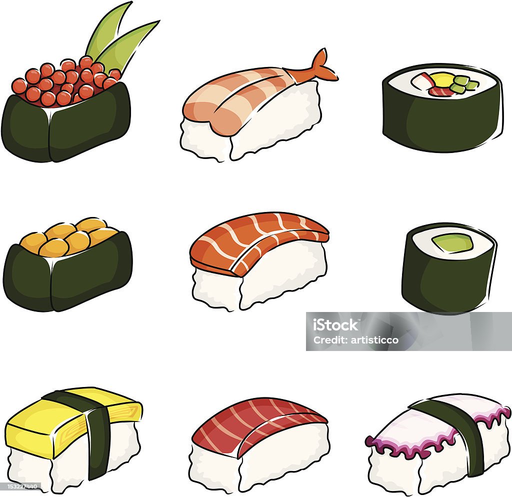 Sushi icons A vector illustration of different sushi icons Asian and Indian Ethnicities stock vector