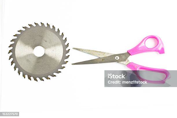 Saw Blade And Scissor Stock Photo - Download Image Now - Circle, Circular Saw, Close-up