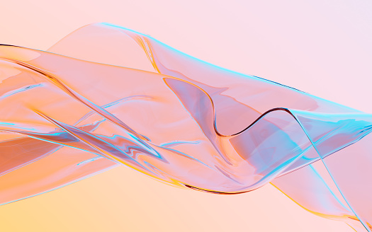 Abstract flowing transparent glass background, 3d rendering. Digital drawing.