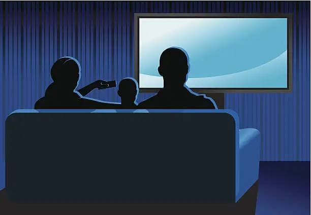 Vector illustration of Family sitting together on couch watching TV