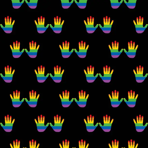 Vector illustration of Rainbow Hands Seamless Pattern