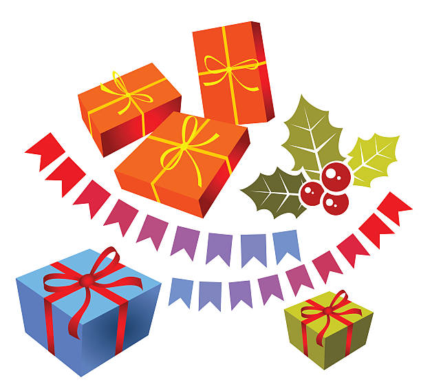 Christmas gift boxes set vector art illustration