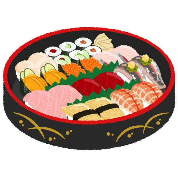 Vector illustration of Assorted sushi