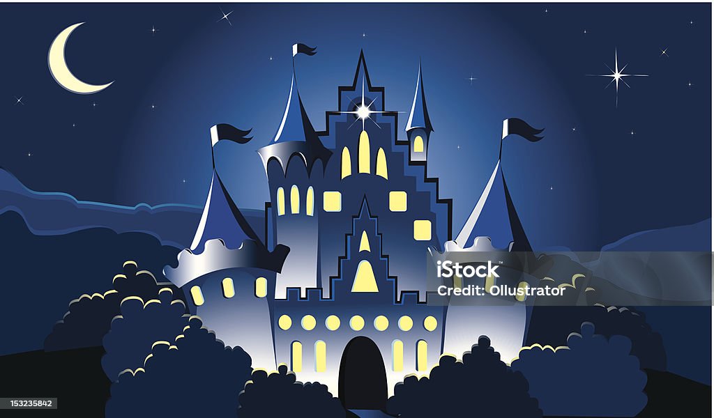 Magic Castle à noite - Vetor de Castelo royalty-free