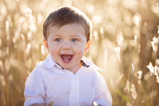 Portrait of a beautiful one year old boy at sunset - Buenos Aires - Argentina