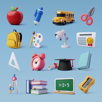 Set of education 3d icons, Back to school concept. Eps 10 Vector.