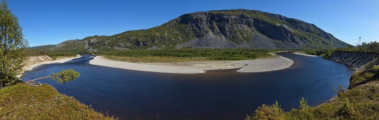 Panoramic view of Altaelva river at Alta in Troms og Finnmark county, Norway, Europe