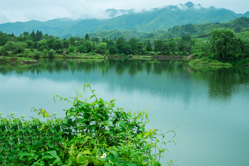 River and mountain backside of Khundanprakanchon dam, Nakhon Nayok, Thailand