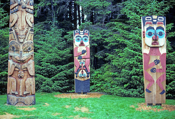 Totem poles in Alaska stock photo