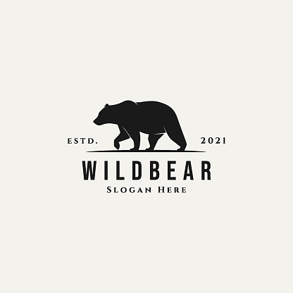 silhouette vintage bear vector illustration design template. simple classic wild bear concept